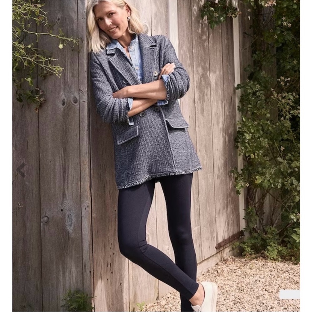 Chico’s Denim Coatigan Jacket Tweed Knit Blazer Blue X-Small 00